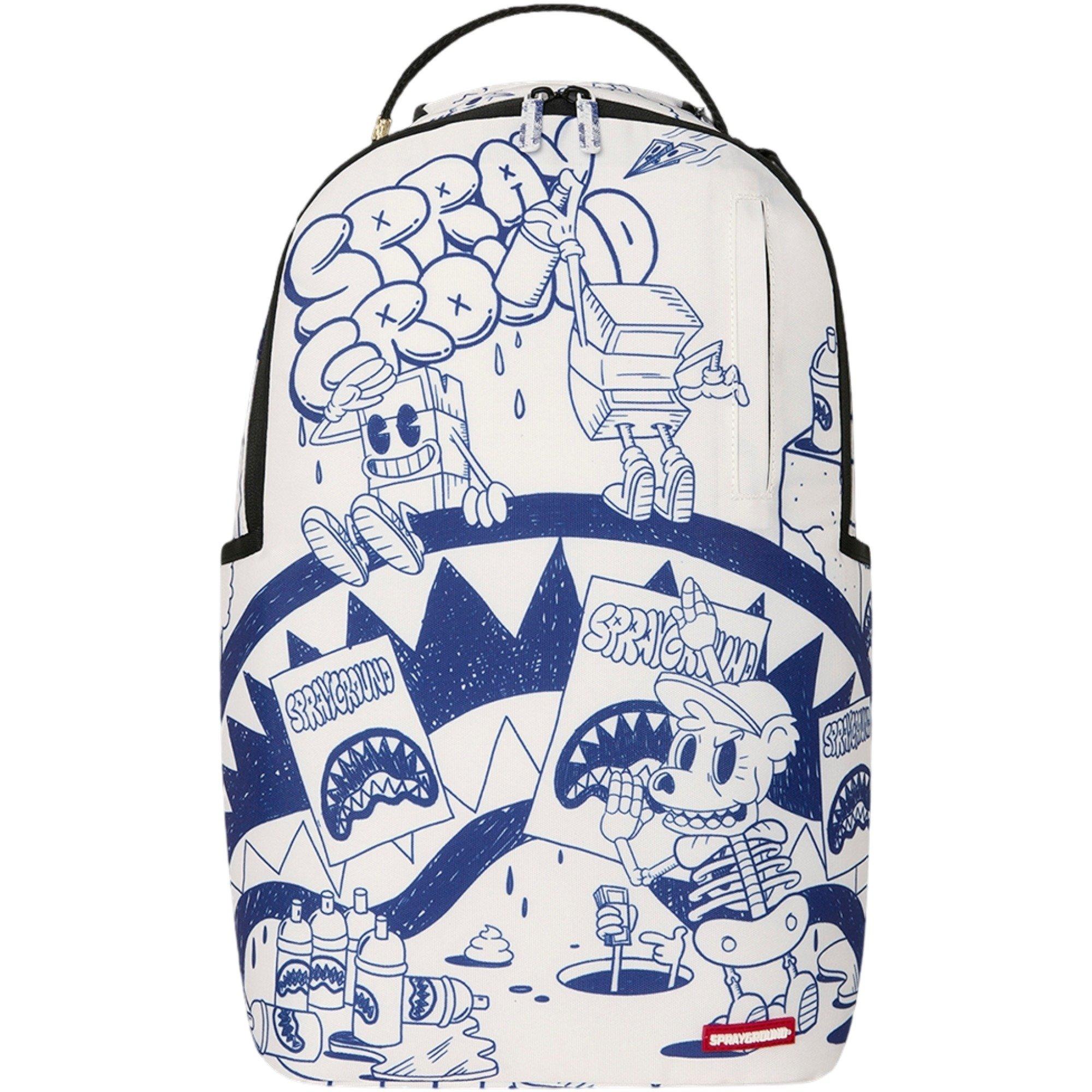 Sprayground Blue Ink Doodle Backpack - WHITE/BLUE